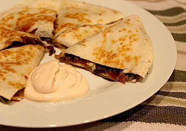 Brussels Sprouts, Mushroom, and Onion Quesadillas